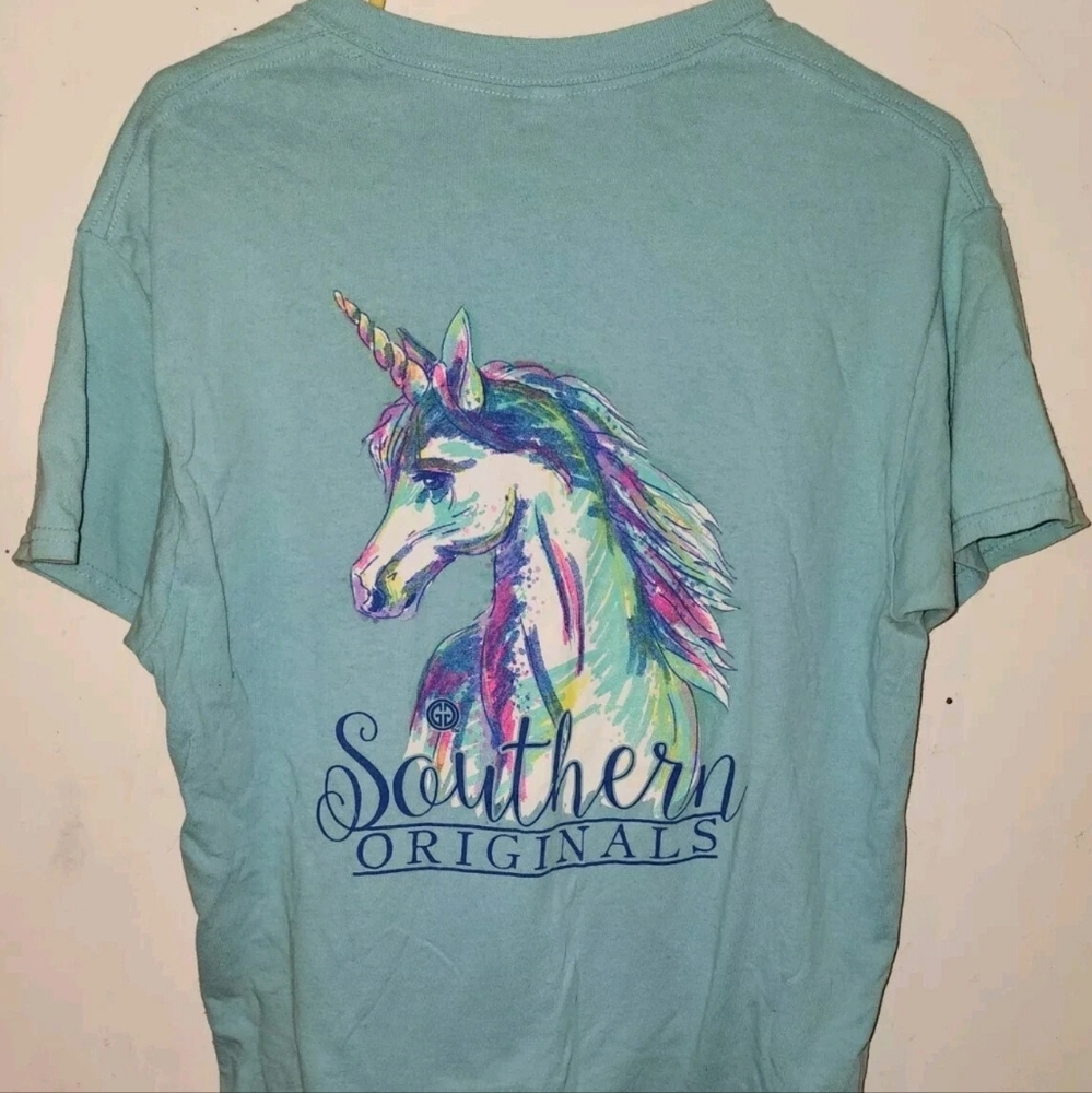 Girlie Girl Southern Originals~Simply~Womens Light Blue Shirt~ Unicorn~Size MED